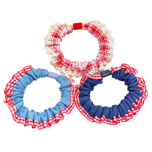 甜美蕾丝花边牛仔发圈高级感儿童韩版高马尾头绳不伤发皮筋女发饰