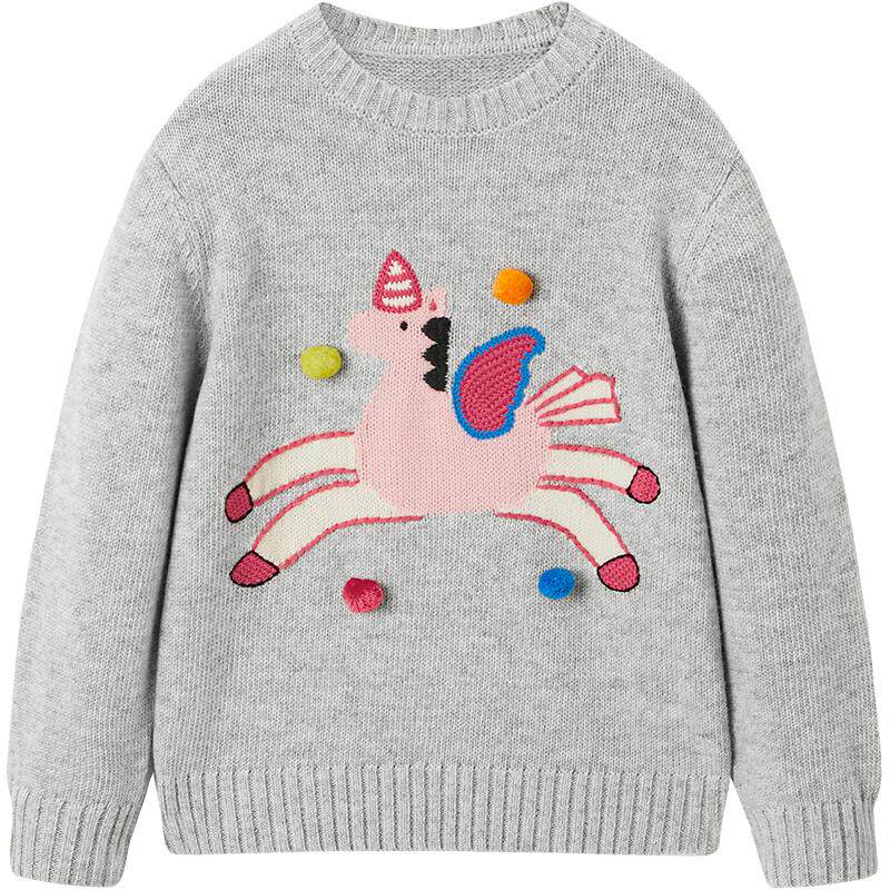 MINIPEACE太平鸟童装女童卡通套头毛衣秋冬新款马年毛衫新年衣服