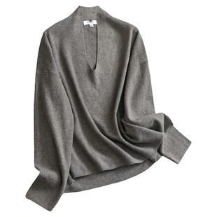 纯色知性通勤宽松显瘦V领套头针织衫2025冬季新款长袖女毛衣Q413