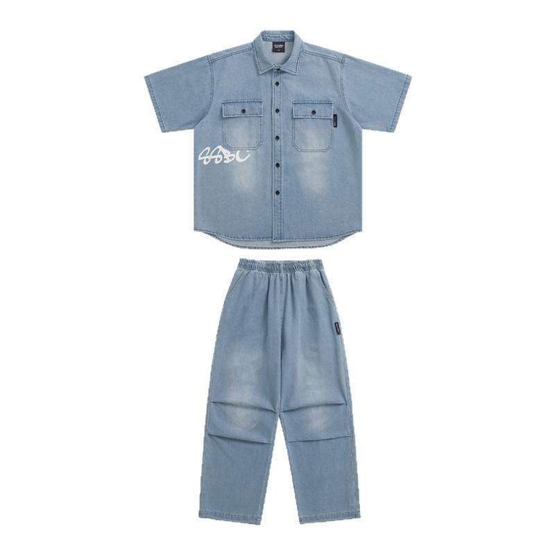 儿童爵士街舞演出服牛仔套装美式嘻哈hiphop爵士舞蹈酷帅潮服夏季