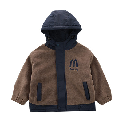 男童加厚外套秋冬装2025新款小儿童加绒毛毛衣男孩秋季夹棉薄棉衣