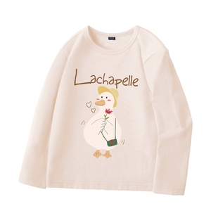 拉夏贝尔女童长袖t恤儿童纯棉打底衫女大童时髦体恤新款秋装上衣