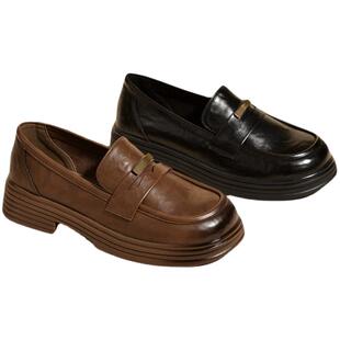 reemoor黑色乐福鞋厚底女2026年春秋新款一脚蹬百搭小皮鞋睿慕