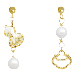 不对称葫芦蚊香盘耳夹国风小众独特无耳洞耳环中式气质珍珠款耳饰