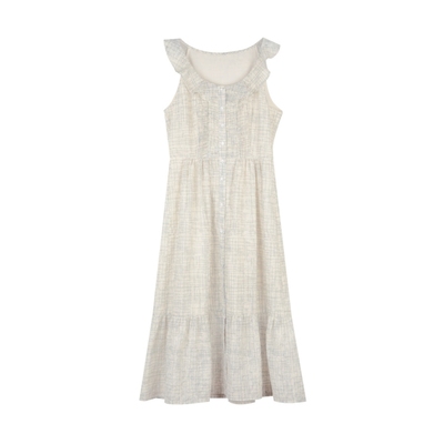 solighter法式格子小飞袖连衣裙