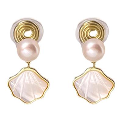 珍珠贝壳无耳洞耳环2024新款