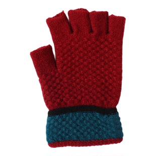 新款半指手套男女款韩版保暖针织学生作业办公加厚单层露指手套冬