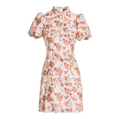 一电影一时装夏季新款新中式改良泡泡袖设计小众短款旗袍连衣裙女