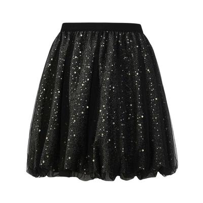 sdeer松紧高腰亮片网纱A字短裙
