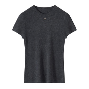 Z.M.R 极简知性 精纺羊毛圆领短袖针织衫女修身显瘦弹力t恤上衣