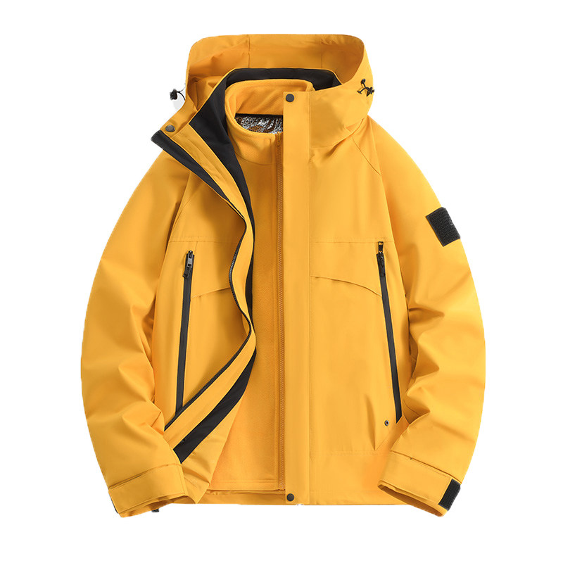 WASSUP户外黄色冲锋衣男女三合一可拆卸防风防水登山服外套夹克男