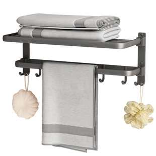 太空铝毛巾架折叠免打孔浴室卫生间卫浴五金挂件置物架枪灰浴巾架