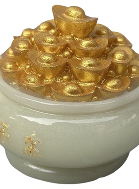 夜光石聚宝盆招财摆件客厅书房立体祈福装饰小摆件发光收藏摆设款