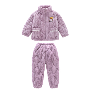 摆摆熊儿童睡衣冬款加厚款珊瑚绒三层夹棉女童法兰绒秋冬季家居服