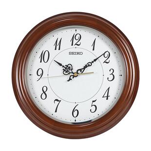 SEIKO日本精工12寸静音挂钟简洁中式卧室客厅办公桤木实木石英钟