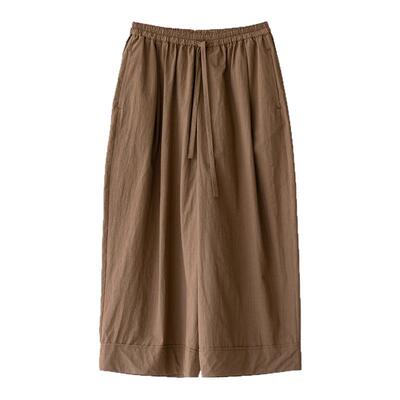 松紧腰抽绳纯棉格子灯笼裤