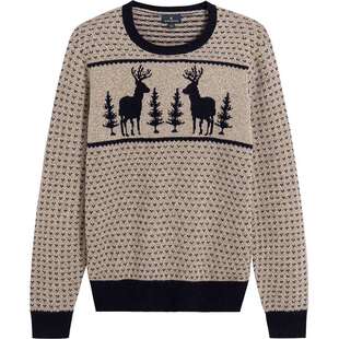 Brooks Brothers/布克兄弟男士25秋冬新品绵羊毛圆领麋鹿印花毛衣