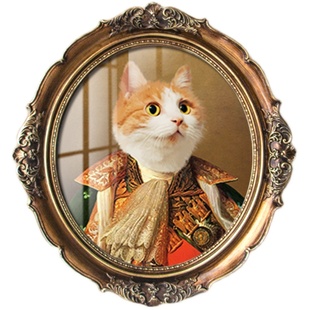 萌宠入油画宠物画像定制狗狗头像复古椭圆画框装饰画古典美式猫咪