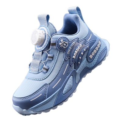 巴布豆秋冬新款男童鞋皮面防水儿童运动鞋男孩中大童保暖跑步鞋子