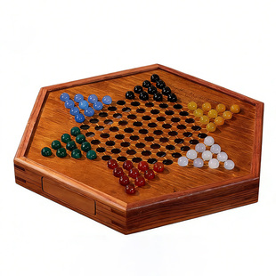 跳棋玻璃球儿童益智木质二合一棋盘大号大人版亲子弹子玛瑙珠跳棋
