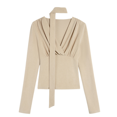 可拆飘带上衣保暖显瘦T恤