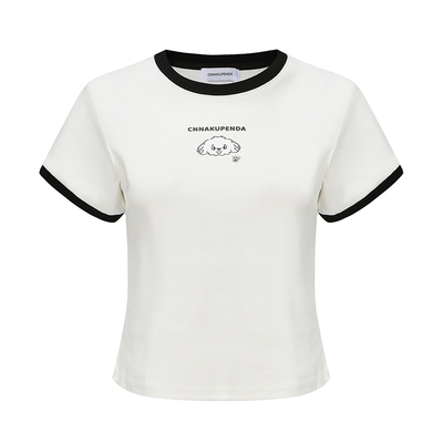 短袖白色印花圆领短款T恤