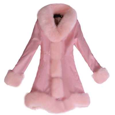 反季处理皮衣加厚羽绒服女仿狐狸毛领中长款修身皮草拼接外套冬装