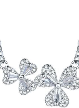 周六福S925银心形三叶草项链女O字链百搭送女友节日礼物