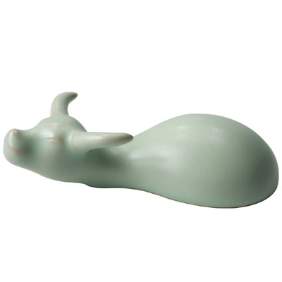 可养开片汝窑汝瓷水牛青蜗牛镇纸