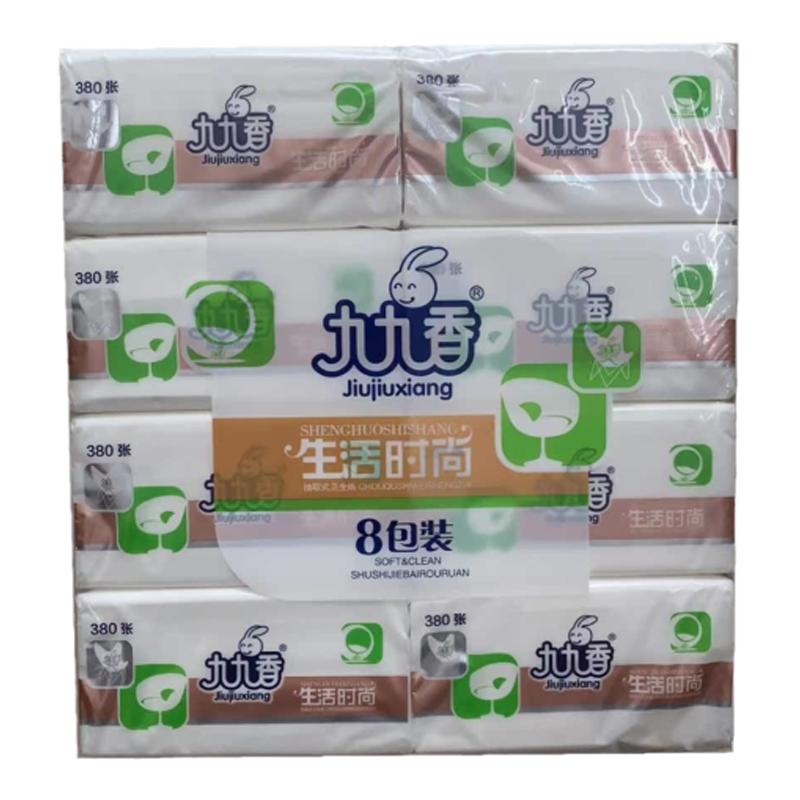 九九香8包380张原生木浆抽纸