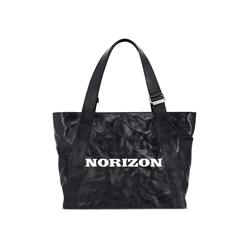 NORIZON/能现黑巧托特包中性风植鞣牛皮手提包通勤大容量单肩大包