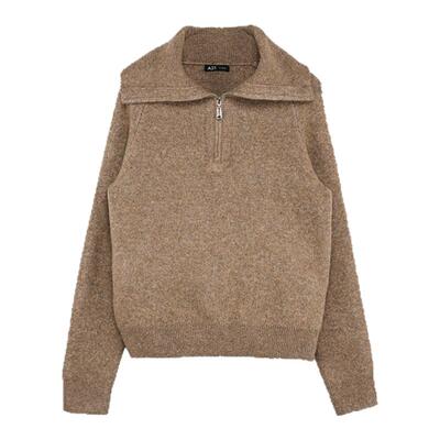 A21女装合体翻领插肩半开筒套头