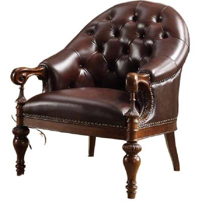 美式实木别墅真皮休闲椅