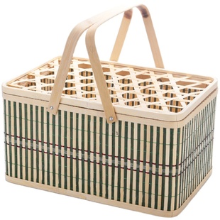 竹编长方形竹篮子竹包装手工编制鸡蛋篮老式小号大号购物篮篮手提