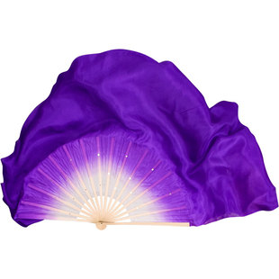 真丝舞蹈扇子双面加长紫色渐变跳舞扇古典舞胶州秧歌广场舞长绸扇