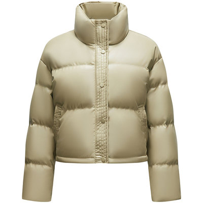 森马立领仿皮宽松短款羽绒服女