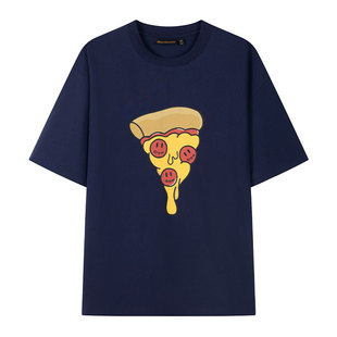 drew house drew pizza披萨图案深海军蓝短袖T恤纯棉男女同款