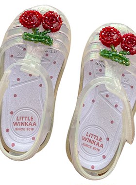 Little现货 西班牙little winkaa SS26女童樱桃串珠pvc凉鞋公主鞋