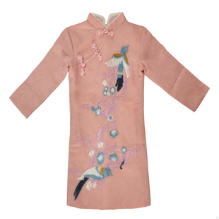 儿童旗袍演出服蓝色古装新中式女童唐装汉服夏薄款大童中国风裙子