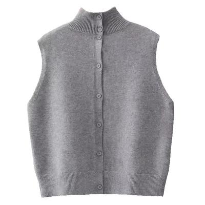 半高领纯色两面穿开衫马甲背心