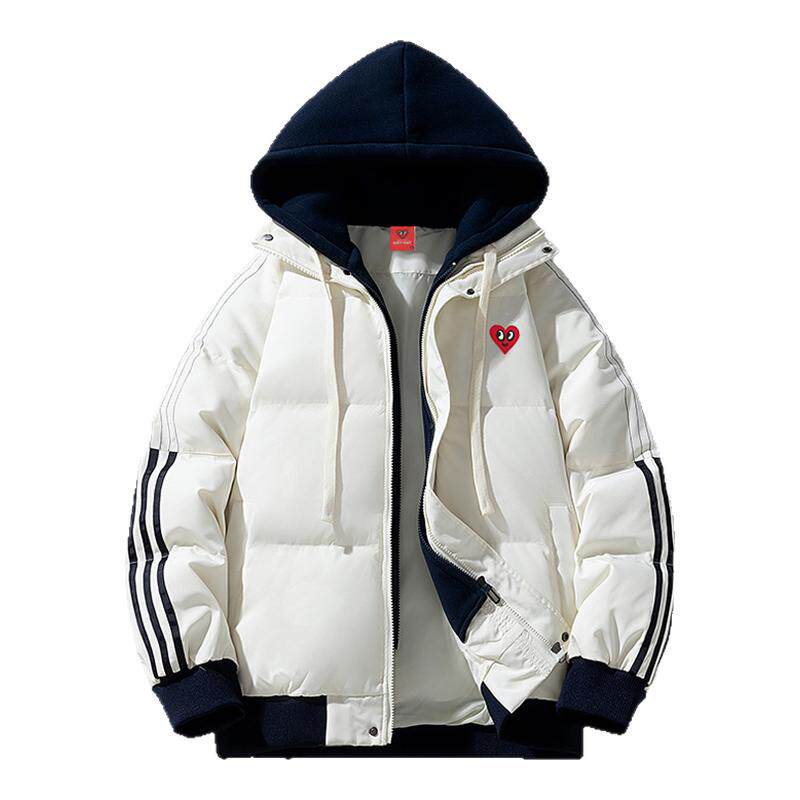 查尔斯桃心连帽假两件棉服