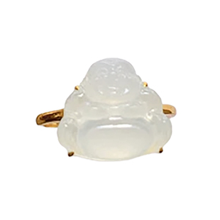 新款玉髓佛公戒指老坑高冰种缅甸天然S925银镀金镶玉简约大气男女