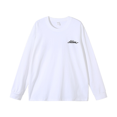 ALLIN 白色长袖t恤男女秋冬字母印花圆领套头纯棉重磅打底衫上衣