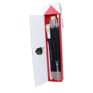 莫奈MONET水洗猪鬃硬毛水粉画笔11支礼盒装尼龙毛勾线扁平斜头扇形油画丙烯笔刷艺术生考试专用艺术家级