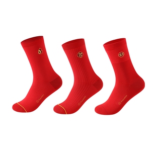全棉时代男女士红袜子马年本命年纯棉袜新年袜3双100%棉中筒袜
