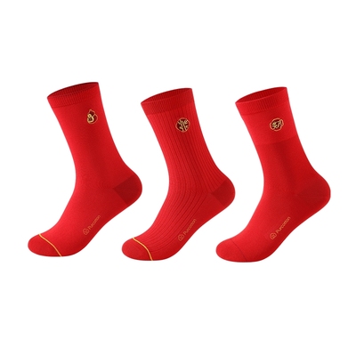 全棉时代男女士红袜子马年本命年纯棉袜新年袜3双100%棉中筒袜