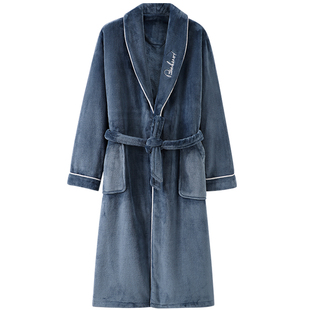 睡衣男士睡袍秋冬款冬季珊瑚绒加厚款加绒保暖男款法兰绒长款浴袍