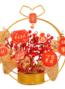 新年福桶装饰摆件客厅仿真花花桶