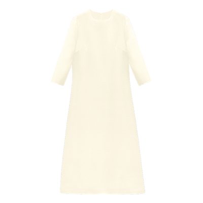 白色收腰七分袖长款连衣裙