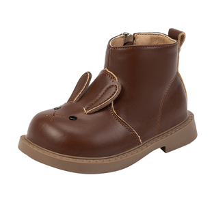 婧麒女童皮靴儿童马丁靴2025春秋新款女宝宝软底防滑可爱小童短靴